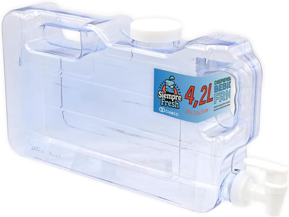 Cia&Co Dispensador de Bebidas Frías 3L para Frigorífico. Garrafa compacta y reutilizable con asa de transporte, grifo de doble función y tapón ancho para un rellenado fácil y sin derrames. Cia&Co - zoom