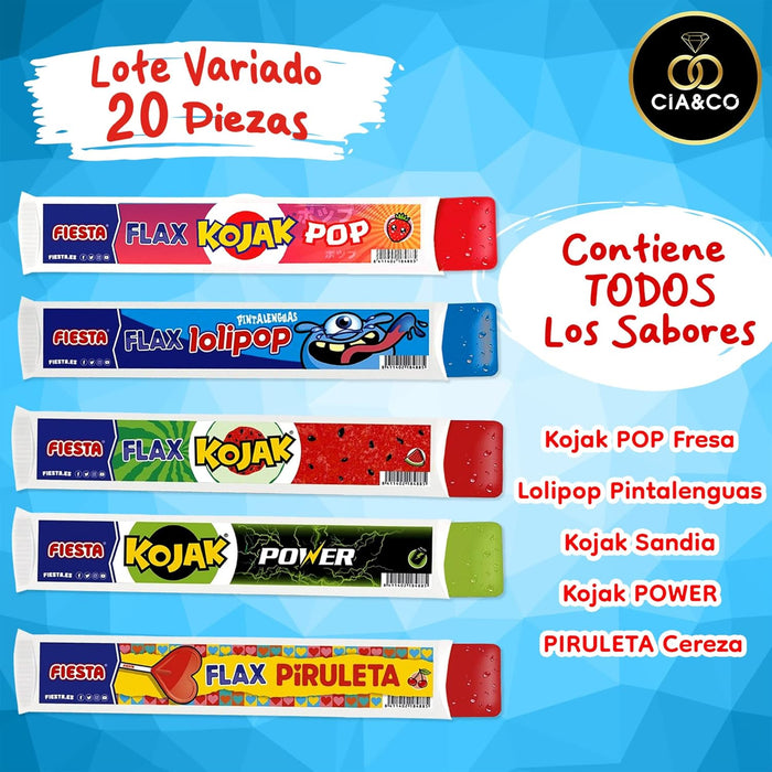 Cia&Co Mega Pack Variado de Polos para Congelar. Incluye el surtido Fiesta de 20 flashes, Piruletas XXL, YoigoIce de frutas y 12 flashes de sabores clásicos. ¡El lote definitivo del verano! Cia&Co - ingredientes