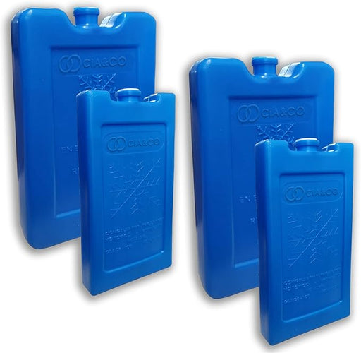 Cia&Co Pack de 4 Acumuladores de Frío Reutilizables. Bloques de hielo de 2x350cc (XL) y 2x200cc (L) para neveras portátiles, bolsas isotérmicas y transporte de alimentos. Cia&Co - frontal