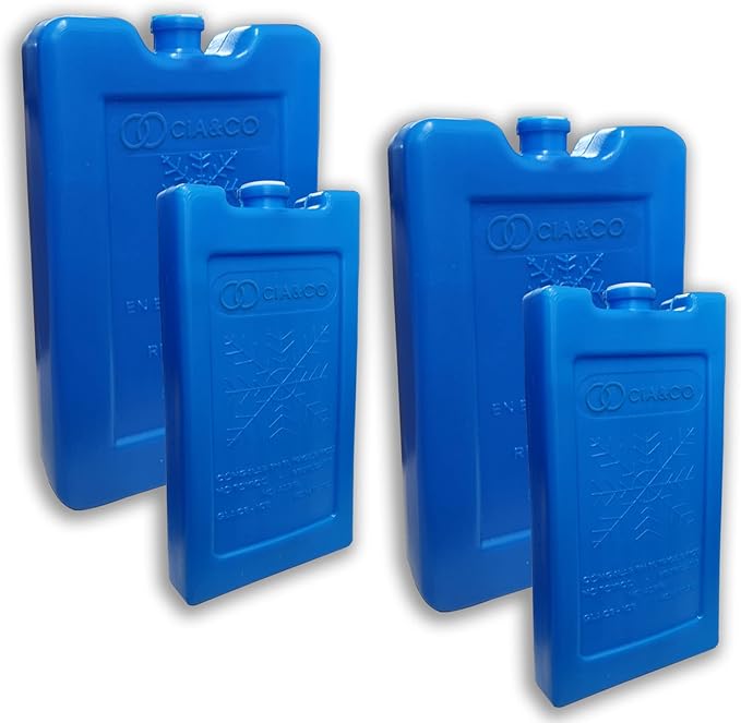 Cia&Co Pack de 4 Acumuladores de Frío Reutilizables. Bloques de hielo de 2x350cc (XL) y 2x200cc (L) para neveras portátiles, bolsas isotérmicas y transporte de alimentos. Cia&Co - frontal