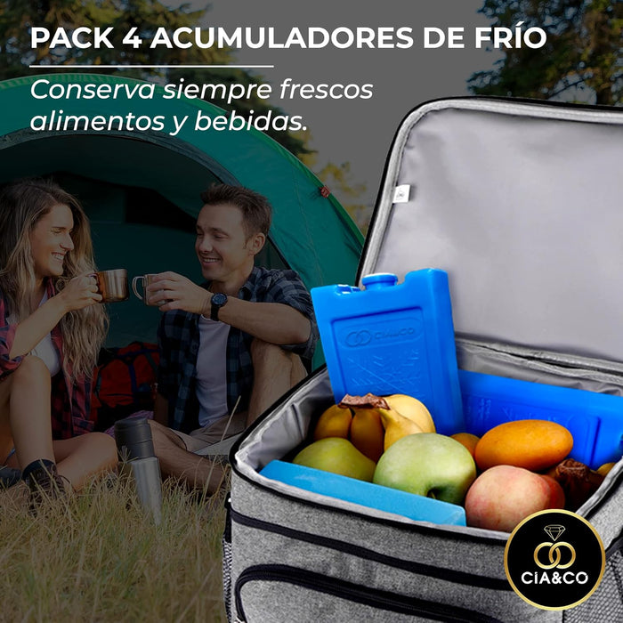 Cia&Co Pack de 4 Acumuladores de Frío Reutilizables. Bloques de hielo de 2x350cc (XL) y 2x200cc (L) para neveras portátiles, bolsas isotérmicas y transporte de alimentos. Cia&Co - uso