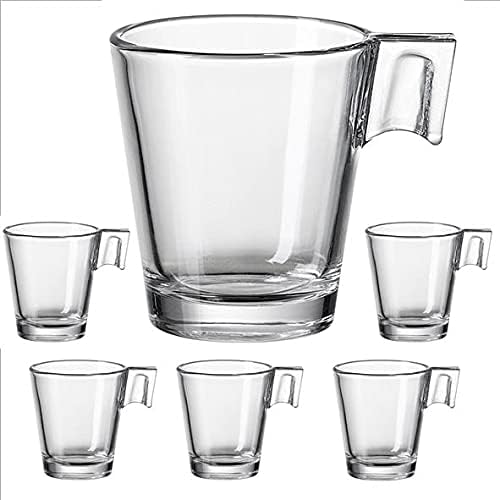 Cia&Co Pack de 6 Tazas de Café Pequeñas de Cristal Templado (8 cl). Vasos de Vidrio Transparente Ideales para Espresso y Cortado, Resistentes a Golpes, Aptas para Microondas. Cia&Co - frontal