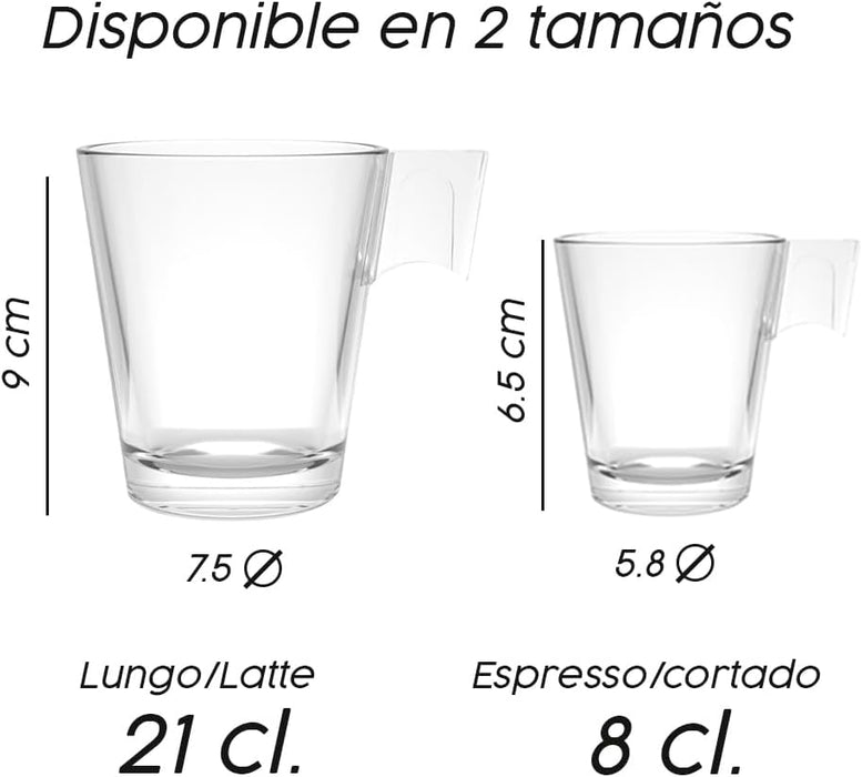 Cia&Co Pack de 6 Tazas de Café Pequeñas de Cristal Templado (8 cl). Vasos de Vidrio Transparente Ideales para Espresso y Cortado, Resistentes a Golpes, Aptas para Microondas. Cia&Co - lateral