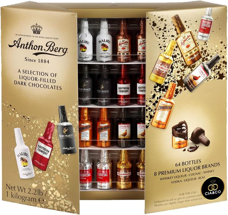 Cia&Co Pack Gourmet: 64 Bombones de Licor Anthon Berg (1kg) y Jamón Serrano Gran Reserva. Un regalo original con caja especial y tarjeta personalizada incluida. Cia&Co - lateral