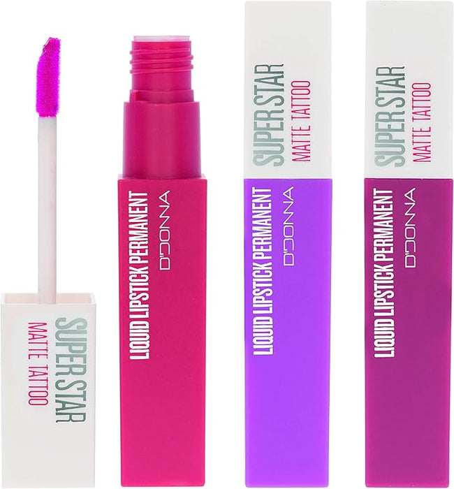 Cia&Co Set de 3 Labiales Líquidos Super Star Matte (Gama Violetas): Luce unos labios atrevidos y magnéticos con este pack de larga duración y acabado mate. Cia&Co - frontal