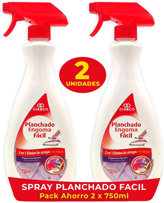 Cia&Co Spray Planchado Fácil con Pulverizador (Pack 2x750ml). Antiarrugas para ropa con efecto apresto que elimina arrugas y olores, con o sin plancha. Cia&Co - extra