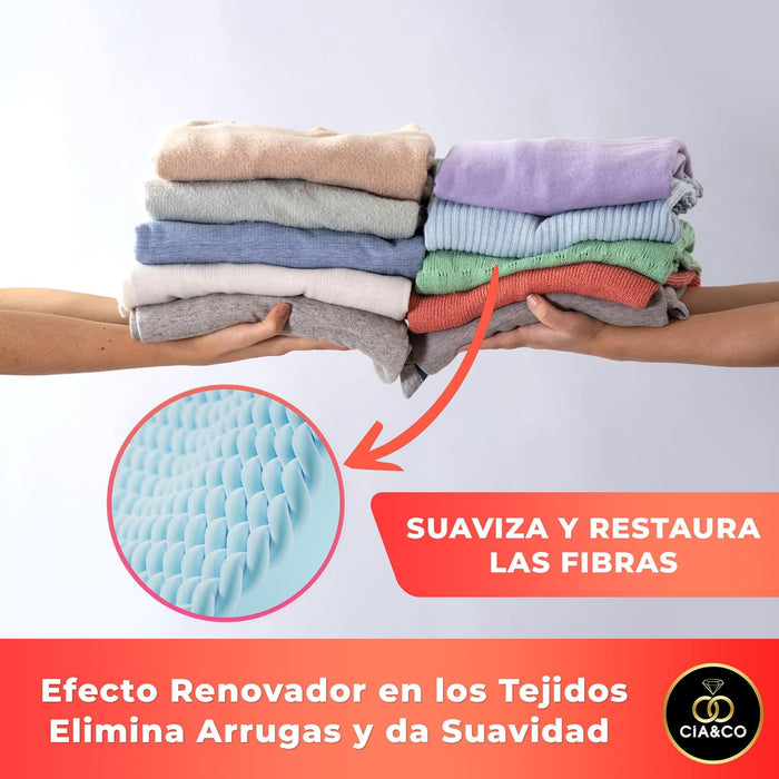 Cia&Co Spray Planchado Fácil con Pulverizador (Pack 2x750ml). Antiarrugas para ropa con efecto apresto que elimina arrugas y olores, con o sin plancha. Cia&Co - lateral