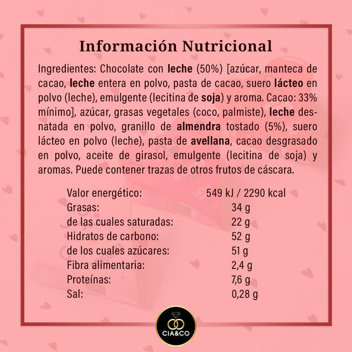 Corazón de Bombones LaCasa y Mr. Wonderful. Caja con diseños y mensajes románticos aleatorios. Incluye bombones de chocolate con leche y almendra y tarjeta personalizable Cia&Co. Cia&Co - pack