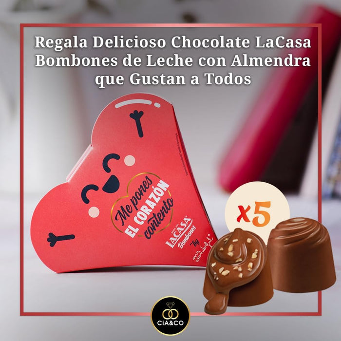 Corazón de Bombones LaCasa y Mr. Wonderful. Caja con diseños y mensajes románticos aleatorios. Incluye bombones de chocolate con leche y almendra y tarjeta personalizable Cia&Co. Cia&Co - presentacion