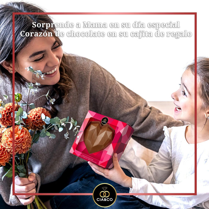 Corazón de Chocolate con Leche 3D Cia&Co, 110g. Figura de diseño geométrico sin gluten ni aceite de palma, con tarjeta personalizable, ideal como regalo para el Día de la Madre. Cia&Co - ingredientes