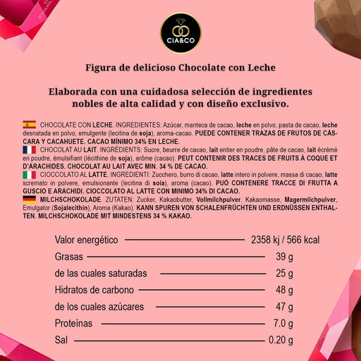 Corazón de Chocolate con Leche 3D Cia&Co, 110g. Figura de diseño geométrico sin gluten ni aceite de palma, con tarjeta personalizable, ideal como regalo para el Día de la Madre. Cia&Co - pack
