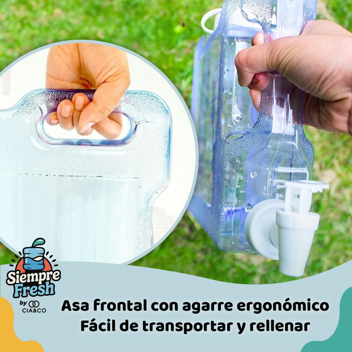 Dispensador de Agua Fría para Nevera 3L Siempre Fresh by Cia&Co. Garrafa compacta con grifo, asa y tapón superior, reutilizable, sin BPA, ideal para casa, camping, oficina y playa. Cia&Co - extra