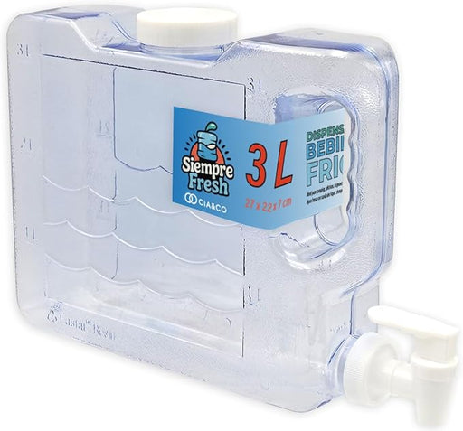 Dispensador de Agua Fría para Nevera 3L Siempre Fresh by Cia&Co. Garrafa compacta con grifo, asa y tapón superior, reutilizable, sin BPA, ideal para casa, camping, oficina y playa. Cia&Co - frontal