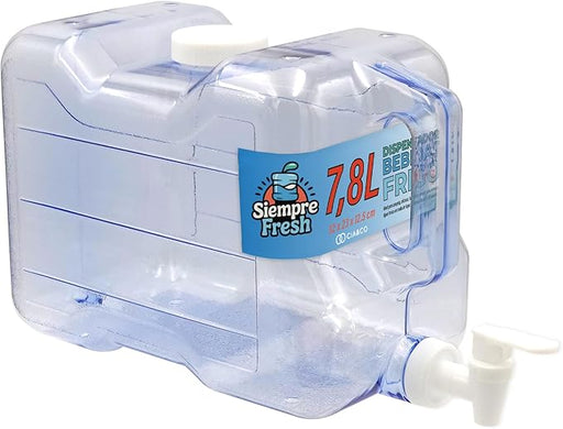 Dispensador de Agua Fría para Nevera de Gran Capacidad 7,8 Litros by Cia&Co. Garrafa robusta y reutilizable con grifo doble función, asa de transporte y tapón de llenado rápido. Cia&Co - frontal
