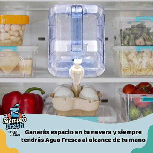 Dispensador de Agua Fría para Nevera de Gran Capacidad 7,8 Litros by Cia&Co. Garrafa robusta y reutilizable con grifo doble función, asa de transporte y tapón de llenado rápido. Cia&Co - pack