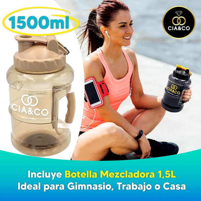 Kit completo Bolero con 78 sabores variados, botella de 1.5L (marrón) y 50 Pepitas Saludables Cia&Co. Hidratación natural sin azúcar, gluten ni conservantes. Cia&Co - detalle