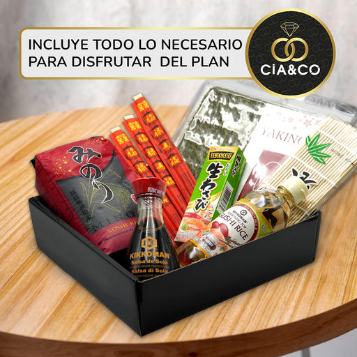 Kit Completo para Hacer Sushi en Casa de Cia&Co. Un pack regalo con todos los ingredientes y utensilios para 4 personas, ideal para principiantes y amantes de la cocina japonesa. Cia&Co - pack