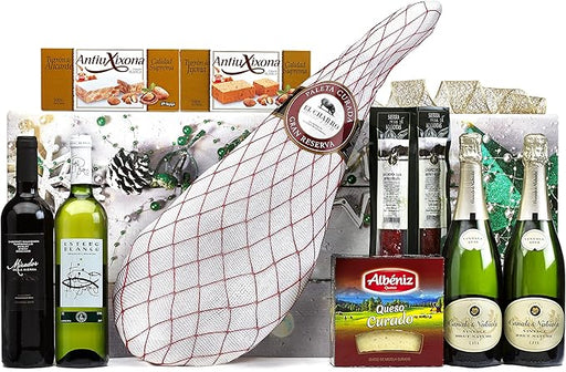 Lote de Navidad Clásico con Paleta Ibérica B837 de Cia&Co. Una cesta de regalo tradicional con una selección gourmet, ideal para empresas o para disfrutar en familia. Cia&Co - frontal