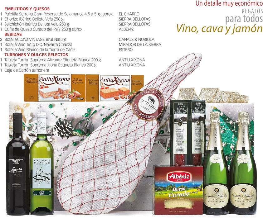Lote de Navidad Clásico con Paleta Ibérica B837 de Cia&Co. Una cesta de regalo tradicional con una selección gourmet, ideal para empresas o para disfrutar en familia. Cia&Co - pack