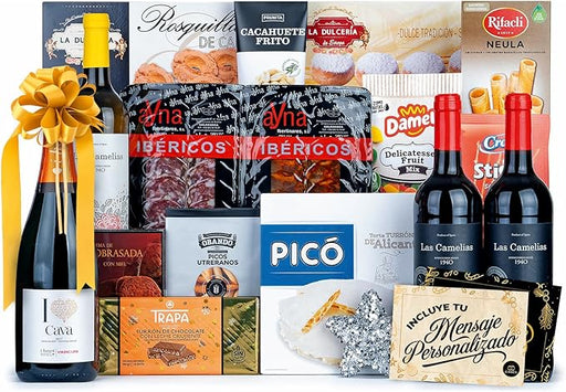 Lote de Navidad Gourmet A204 de Cia&Co. La cesta de regalo perfecta para agradecer, con una selección de productos de calidad y tarjeta personalizable con tu foto o logo. Cia&Co - frontal