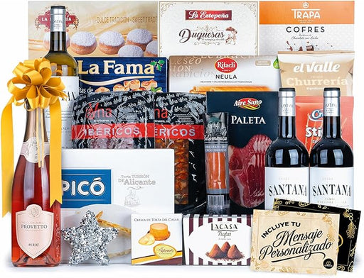 Lote de Navidad Gourmet A206 de Cia&Co. Una cesta de regalo elegante y sofisticada con productos de primeras marcas, ideal para un detalle de prestigio. Incluye tarjeta personalizable. Cia&Co - frontal