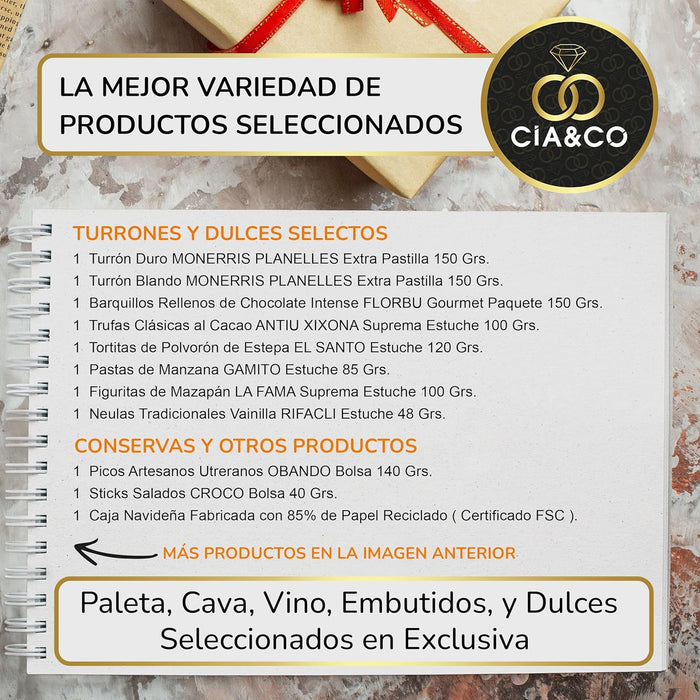 Lote de Navidad Gourmet A207 Cia&Co, un Sabor a España. Una cesta regalo con lo mejor de nuestra gastronomía, ideal para regalar con una tarjeta personalizada. Cia&Co - detalle