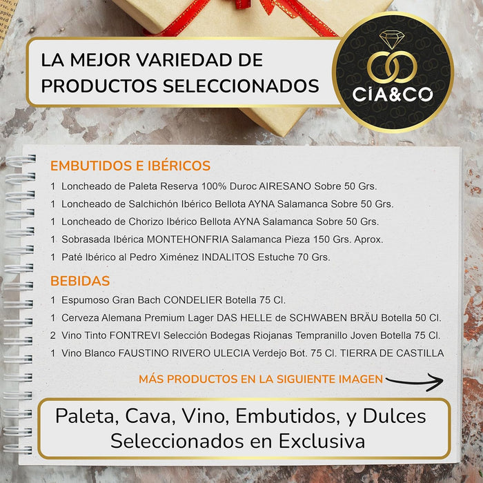Lote de Navidad Gourmet A207 Cia&Co, un Sabor a España. Una cesta regalo con lo mejor de nuestra gastronomía, ideal para regalar con una tarjeta personalizada. Cia&Co - pack