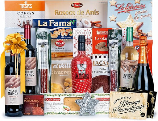 Lote de Navidad Gourmet A208 de Cia&Co. La cesta regalo con todo lo necesario para la celebración, con productos de primeras marcas y tarjeta con tu foto o logo. Cia&Co - frontal