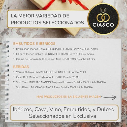 Lote de Navidad Gourmet A208 de Cia&Co. La cesta regalo con todo lo necesario para la celebración, con productos de primeras marcas y tarjeta con tu foto o logo. Cia&Co - pack