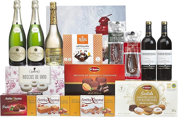 Lote de Navidad Gourmet B803 de Cia&Co. Una cesta de regalo con una cuidada selección de productos, perfecta como agradecimiento de empresa o para felicitar a tus seres queridos. Cia&Co - frontal