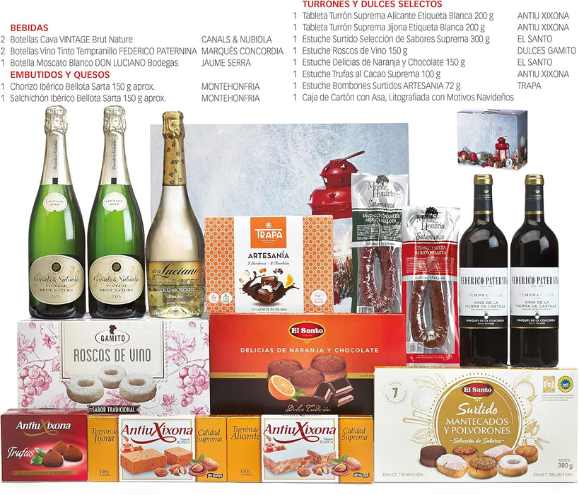 Lote de Navidad Gourmet B803 de Cia&Co. Una cesta de regalo con una cuidada selección de productos, perfecta como agradecimiento de empresa o para felicitar a tus seres queridos. Cia&Co - pack