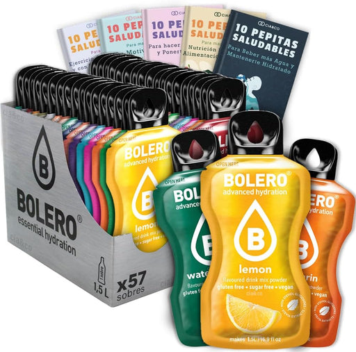Mega Pack de 57 sobres de Bebida Bolero con sabores surtidos, la colección definitiva para los amantes de la hidratación saludable. Incluye 50 Pepitas Cia&Co. Cia&Co - frontal
