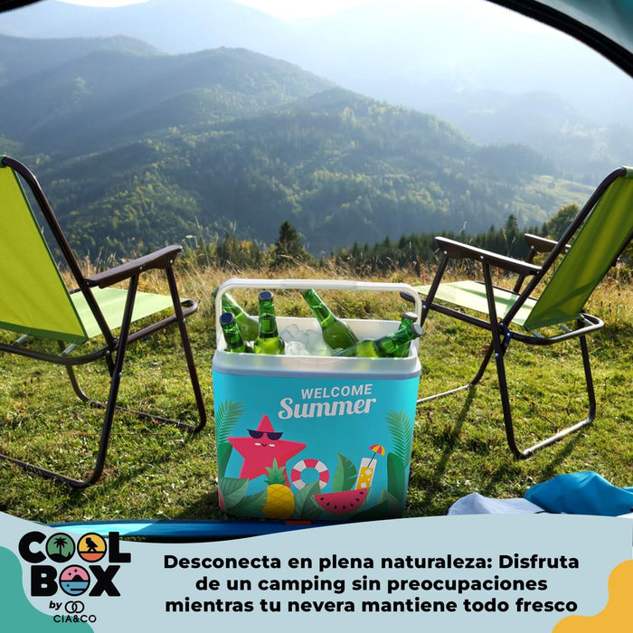 Nevera Portátil Rígida Coll-Box de Cia&Co (25L). Con aislamiento de alta densidad para conservar el frío hasta 30 horas y diseños exclusivos 2025 para un verano con estilo. Cia&Co - uso