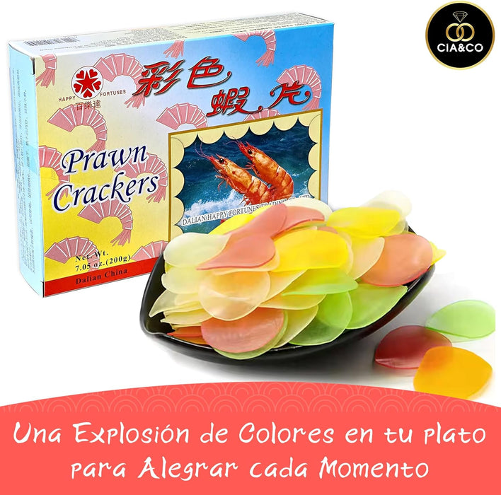 Obleas de Pan de Gambas de Colores para Freír Cia&Co, pack de 3 cajas (600g). Un aperitivo crujiente, sabroso y divertido para dar un toque festivo a tu mesa. Cia&Co - detalle