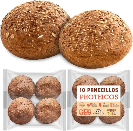 Pack 10 Panecillos Proteicos SiempreTierno (800g), por Cia&Co. Con 28% de proteína y bajos carbohidratos, ideal para dietas Keto. Larga duración de hasta 270 días. Cia&Co - frontal