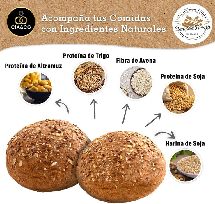 Pack 10 Panecillos Proteicos SiempreTierno (800g), por Cia&Co. Con 28% de proteína y bajos carbohidratos, ideal para dietas Keto. Larga duración de hasta 270 días. Cia&Co - uso