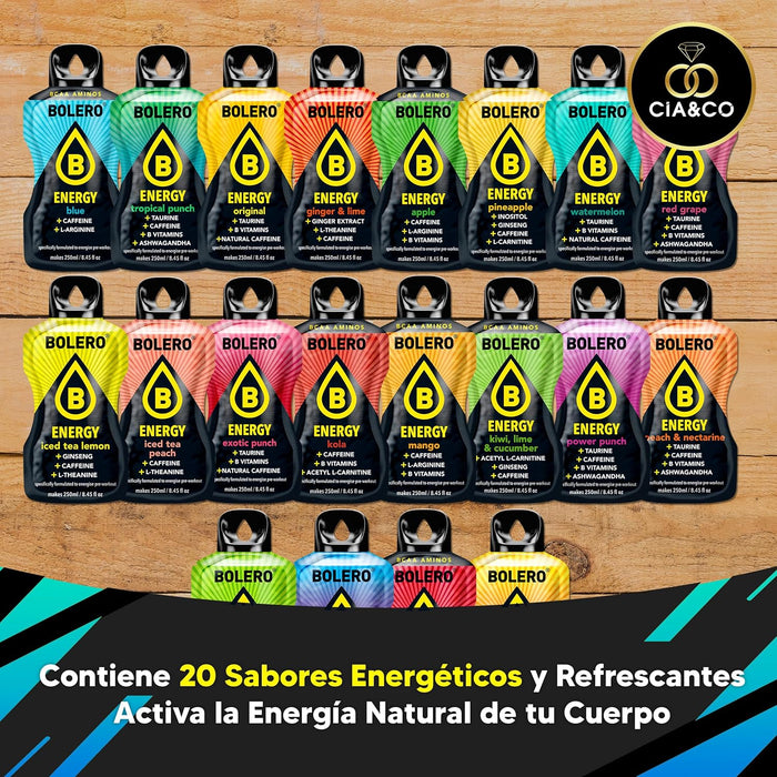 Pack 20 Sobres Bolero ENERGY con sabores variados. Bebida energética en polvo sin azúcar con Taurina, Cafeína Natural y Vitaminas del grupo B. Incluye 50 Pepitas Saludables Cia&Co. Cia&Co - detalle