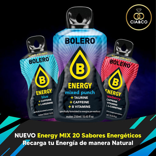 Pack 20 Sobres Bolero ENERGY con sabores variados. Bebida energética en polvo sin azúcar con Taurina, Cafeína Natural y Vitaminas del grupo B. Incluye 50 Pepitas Saludables Cia&Co. Cia&Co - pack