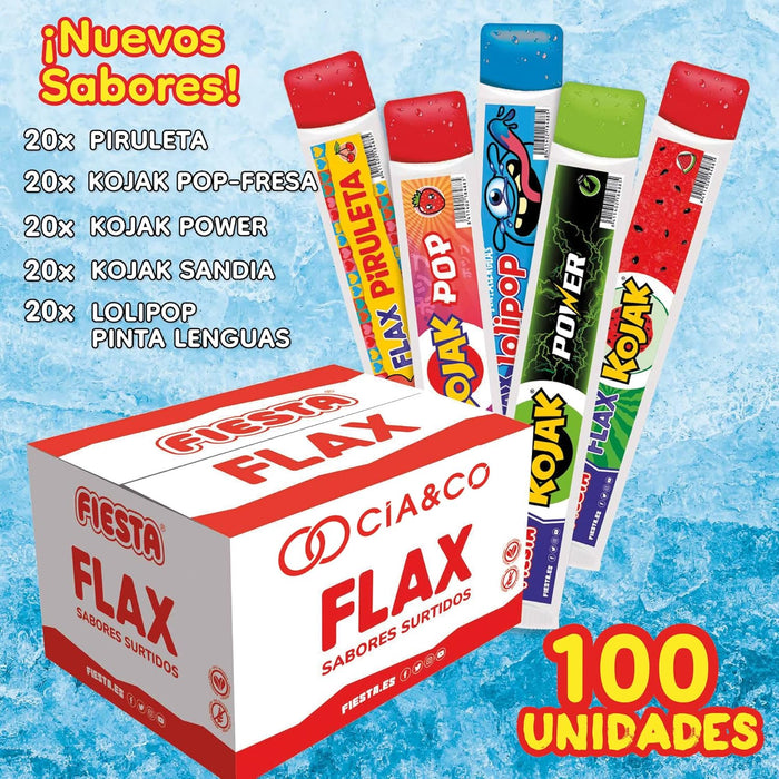 Pack Ahorro de 100 Flashes Sabor a Chuches de Cia&Co. Incluye 20 polines de cada uno de estos 5 sabores: Piruleta Cereza, Kojak Fresa, Kojak Sandía, Energy Drink y Pinta Lenguas. Cia&Co - detalle
