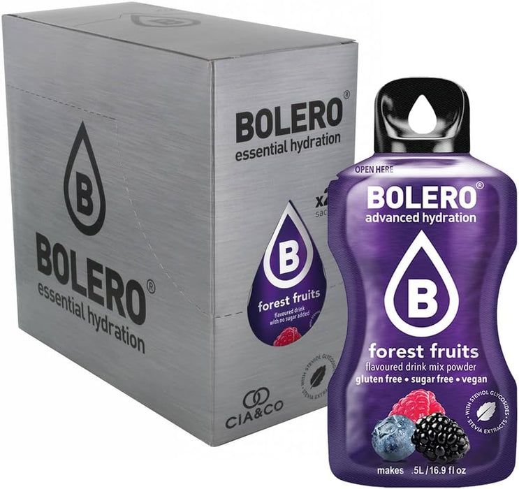 Pack Bolero Sabor Frutas del Bosque (24 sobres) con Botella Shaker: El kit completo para disfrutar de tu bebida de frutos rojos sin azúcar donde quieras. Cia&Co - zoom