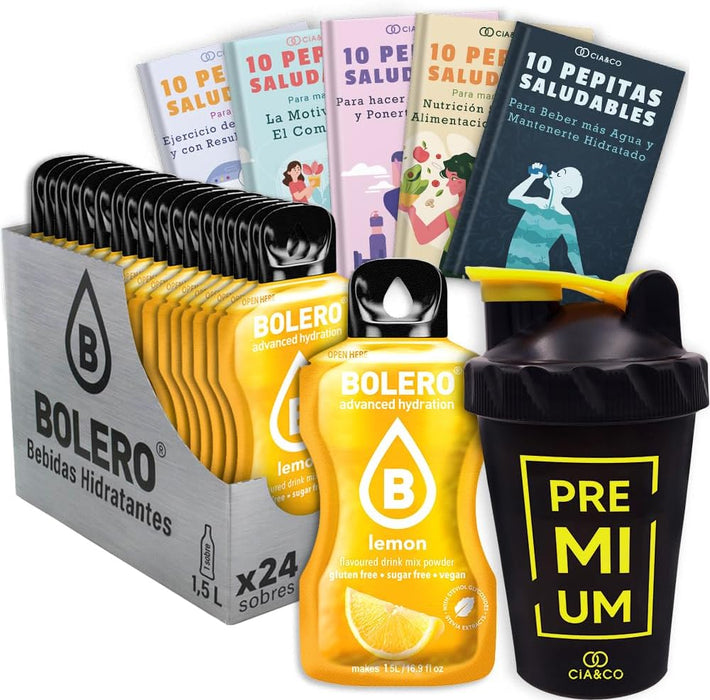 Pack Bolero Sabor Limón (24 sobres) con Botella Shaker Cia&Co: El kit definitivo para una limonada refrescante y sin azúcar, lista para llevar a cualquier parte. Cia&Co - frontal