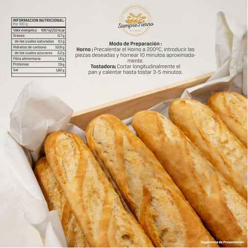 Pack de 12 Baguettes de Pan Precocido SiempreTierno (1.32kg), Pan de Larga Duración. Disfruta de pan recién hecho en minutos, tierno y crujiente, sin necesidad de frío o congelación. Cia&Co - pack