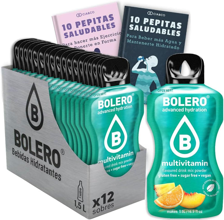 Pack de 12 Bebidas Bolero Multivitaminas Sin Azúcar: La forma más sabrosa de hidratarte con un plus de vitaminas, con 20 Pepitas Saludables de regalo. Cia&Co - frontal