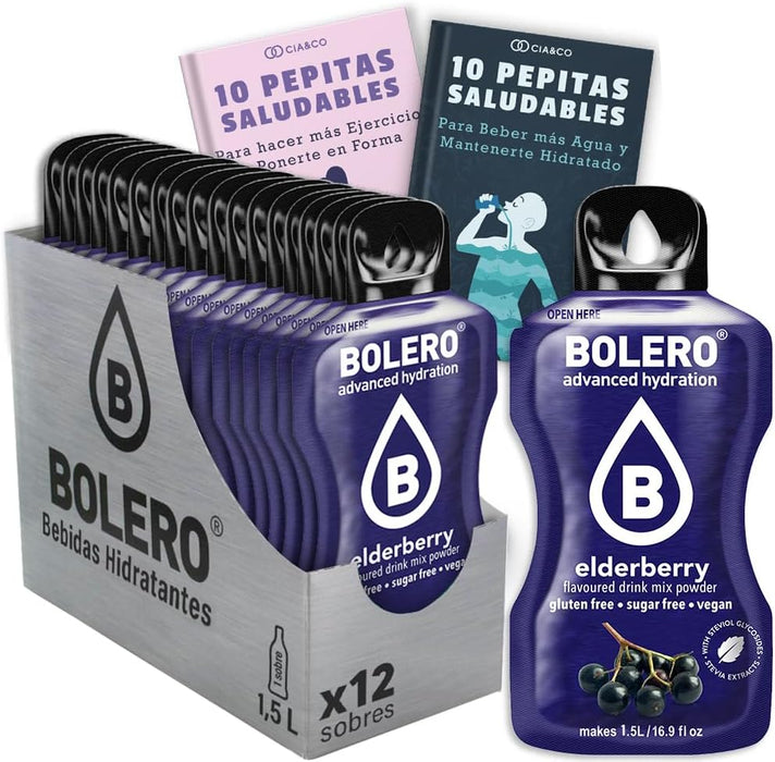 Pack de 12 Bebidas Bolero Sabor Bayas de Saúco: Descubre el sabor más floral y elegante sin azúcar, con 20 Pepitas Saludables Cia&Co de regalo. Cia&Co - frontal