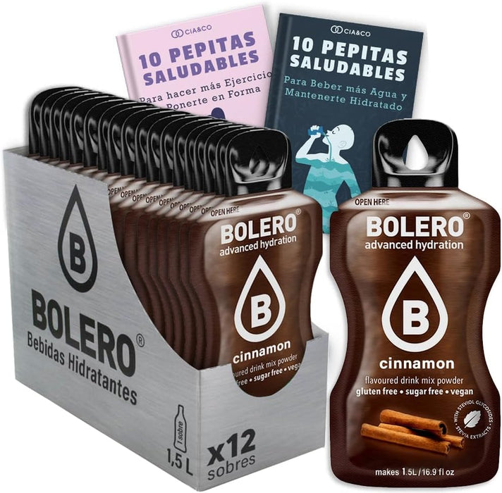 Pack de 12 Bebidas Bolero Sabor Canela, el toque dulce y especiado para tu agua sin azúcar. Con Vitamina C y Stevia, la elección saludable para tu día a día. Cia&Co - frontal