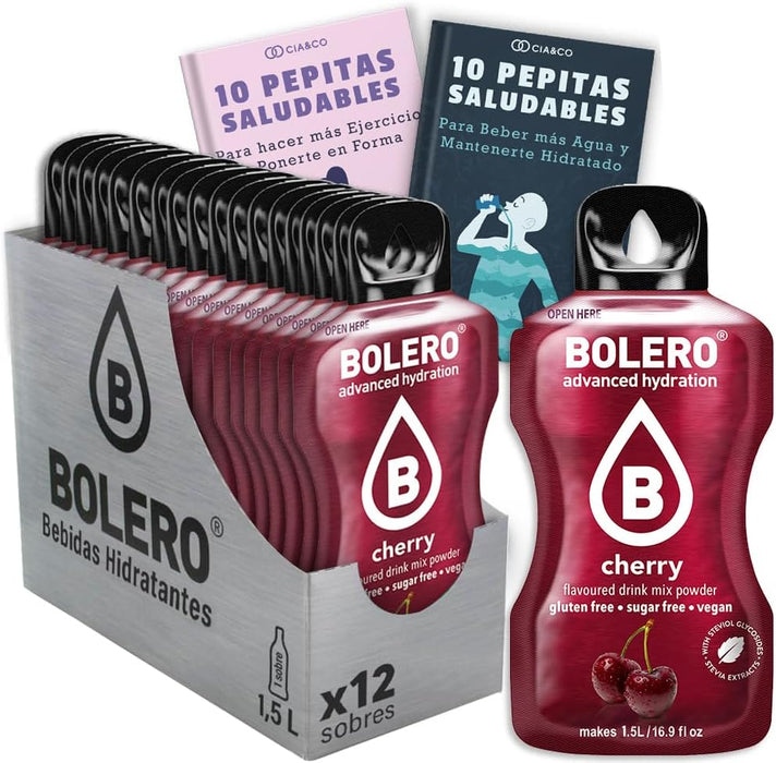 Pack de 12 Bebidas Bolero Sabor Cereza Sin Azúcar: Disfruta del sabor más jugoso y dulce sin remordimientos, con 20 Pepitas Saludables Cia&Co de regalo. Cia&Co - frontal