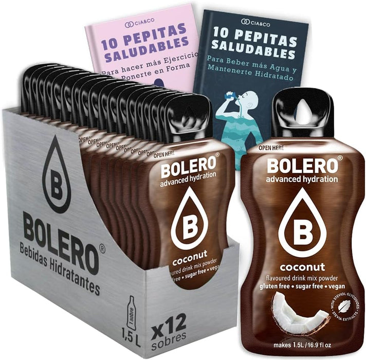 Pack de 12 Bebidas Bolero Sabor Coco Sin Azúcar: La dosis perfecta para descubrir el sabor tropical, con 20 Pepitas Saludables Cia&Co para inspirarte. Cia&Co - frontal