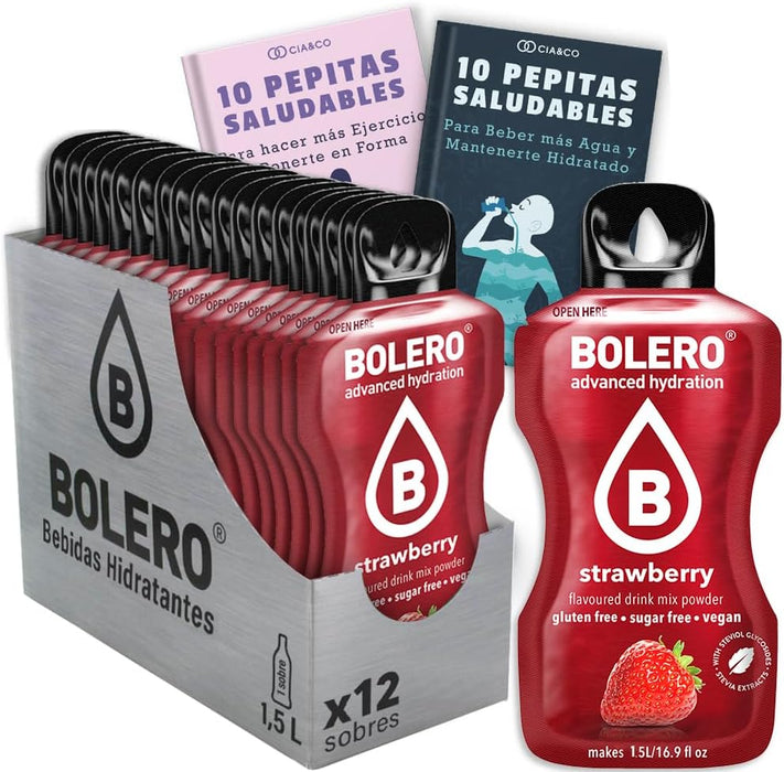 Pack de 12 Bebidas Bolero Sabor Fresa Sin Azúcar: Descubre el sabor más dulce y popular sin remordimientos, con 20 Pepitas Saludables Cia&Co de regalo. Cia&Co - frontal