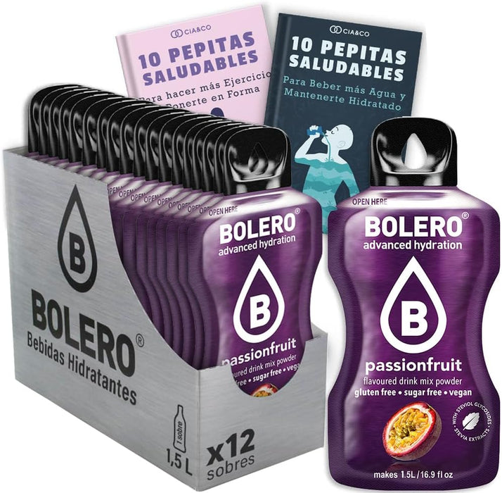 Pack de 12 Bebidas Bolero Sabor Fruta de la Pasión: Descubre el sabor más exótico y sin azúcar, con 20 Pepitas Saludables Cia&Co de regalo. Cia&Co - frontal