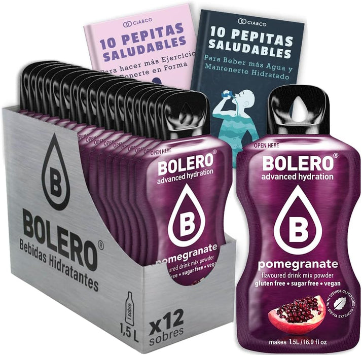 Pack de 12 Bebidas Bolero Sabor Granada Sin Azúcar: Disfruta del sabor más sofisticado y antioxidante con 20 Pepitas Saludables Cia&Co de regalo. Cia&Co - frontal